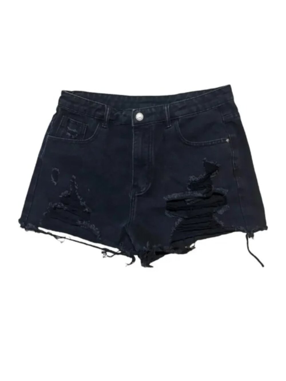 Women’s Black Y2K Retro Grunge Distressed Boho Beachy Denim Shorts Size 8/10